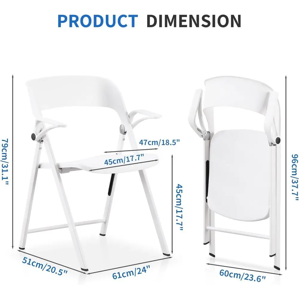 2 Pack Plastic Folding Chairs with Armrest, Heavy Duty Stackable Chairs for Commercial, Indoor and Outdoor Use - White