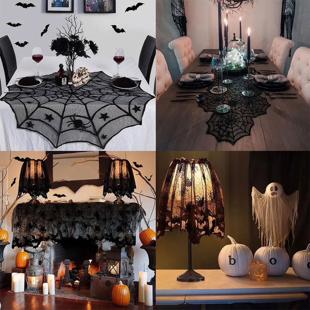 Halloween Decorations Lace Spider Web Halloween Table Runner Tablecloth Fireplace Scarf for Halloween Party Home Decoration