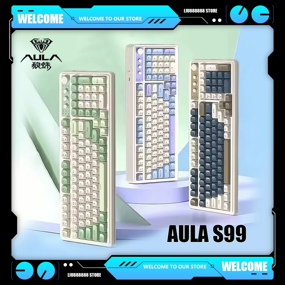 

AULA S99 2,4G Bluetooth Беспроводная 99-клавишная эргономичная RGB трехрежимная проводная игровая клавиатура с отключением набора текста, офисные аксессуары