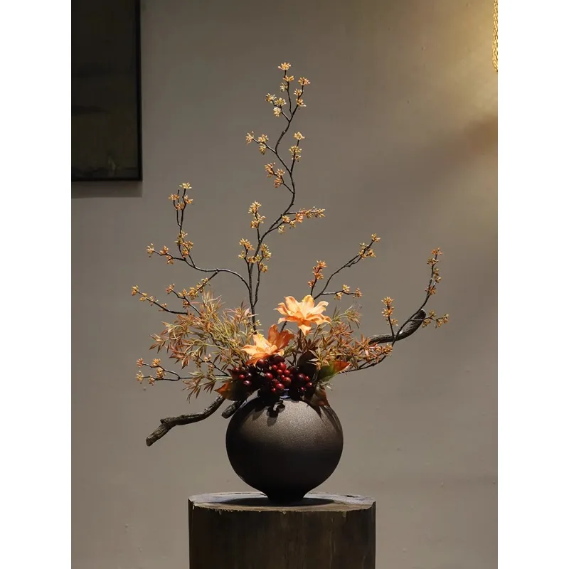 

New Chinese Song Dynasty Aesthetics Zen Ceramic Vase Ornament Wabi Sandy Wind Hotel Homestay Entrance Desktop Premium Flower Arr