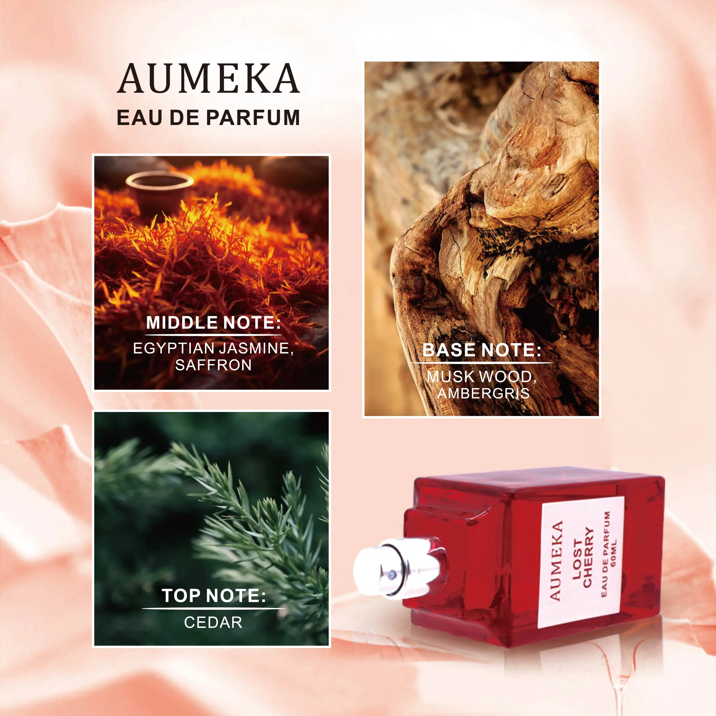 عطر AUMEKA النسائي الأصلي الفاخر للمكياج المفقود بالكرز يدوم طويلاً وودي أو دو برفوم 60 مل AU9888
