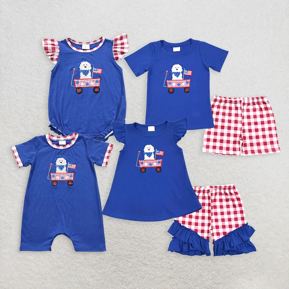 

BSSO0423 Wholesale Summer kids clothes girl sets baby rompers 4th of july embrodiery flag romper Boutique baby boy clothes
