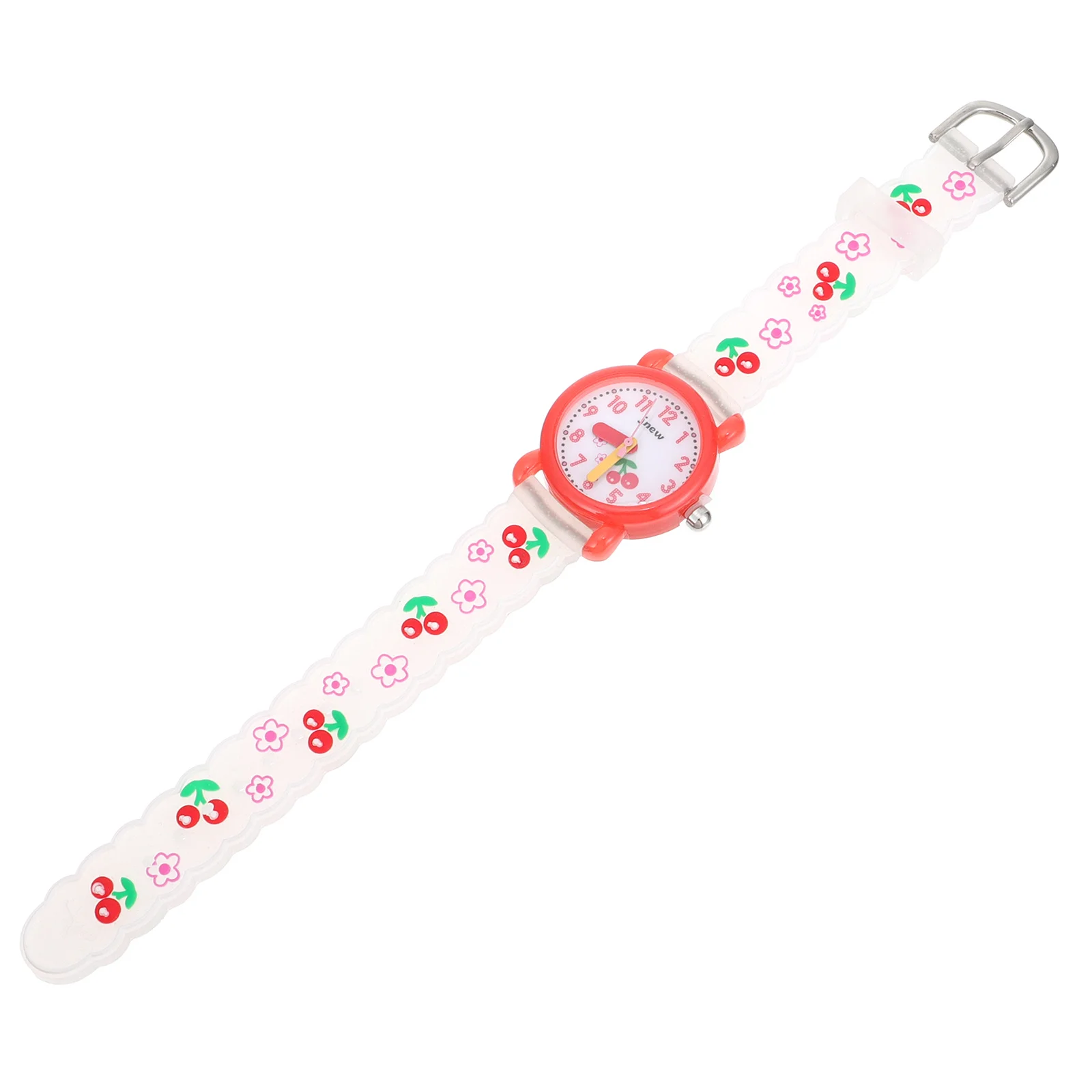 1pc Silicone Watch Cartoon Cherry Pattern Quartz Waterproof Adjustable Strap Gift For Christmas Birthday Easter
