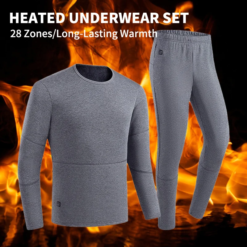 Winter Men Women Heated thermal Underwear Suit Set USB Charge 28 Zones intelligent Heating Thermals Top and Bottom 2 Pieces sets