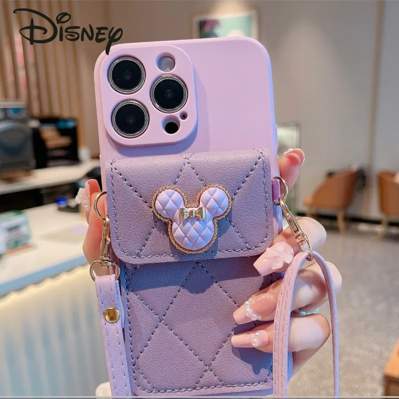 Disney Minnie New Women's Crossbody Bag Fashionable High Quality Bank Card Bag Phone Case Cute Cartoon Credit Card Case