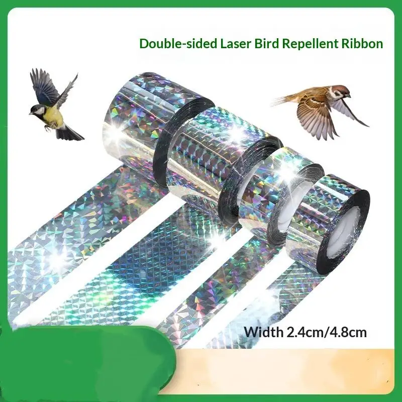 New 1 Roll Holographic Bird Deterrent Tape Double Sided Reflective Scare Ribbon Laser Pest Repellent For Garden Farm Orchard