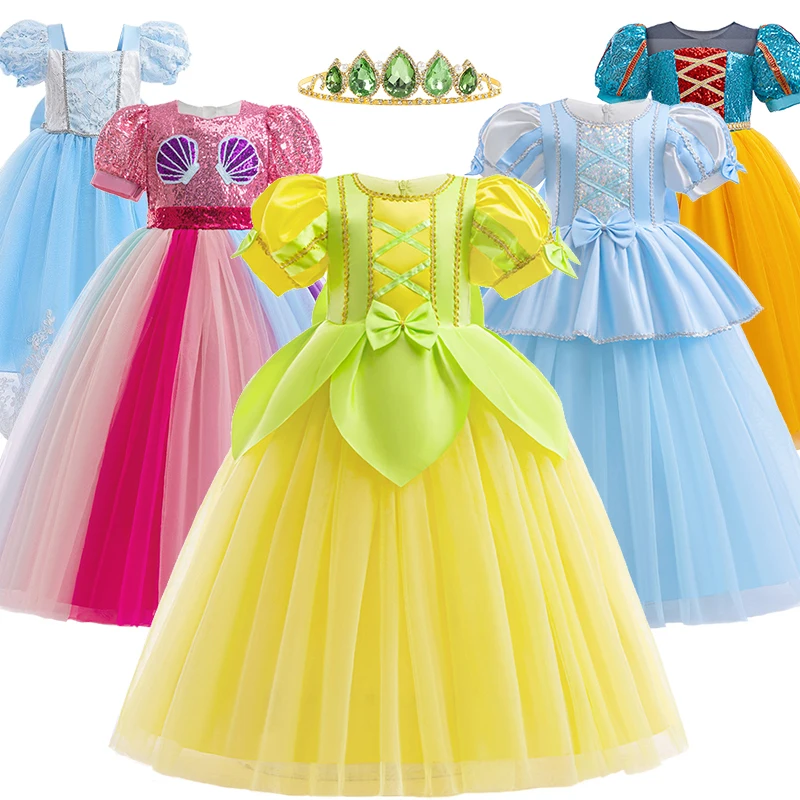 Fantasia Girl Princess Tinker Bell Mermaid Snow White Dress 2-14Years Halloween Christmas Makeup Ball Party Children's Costume