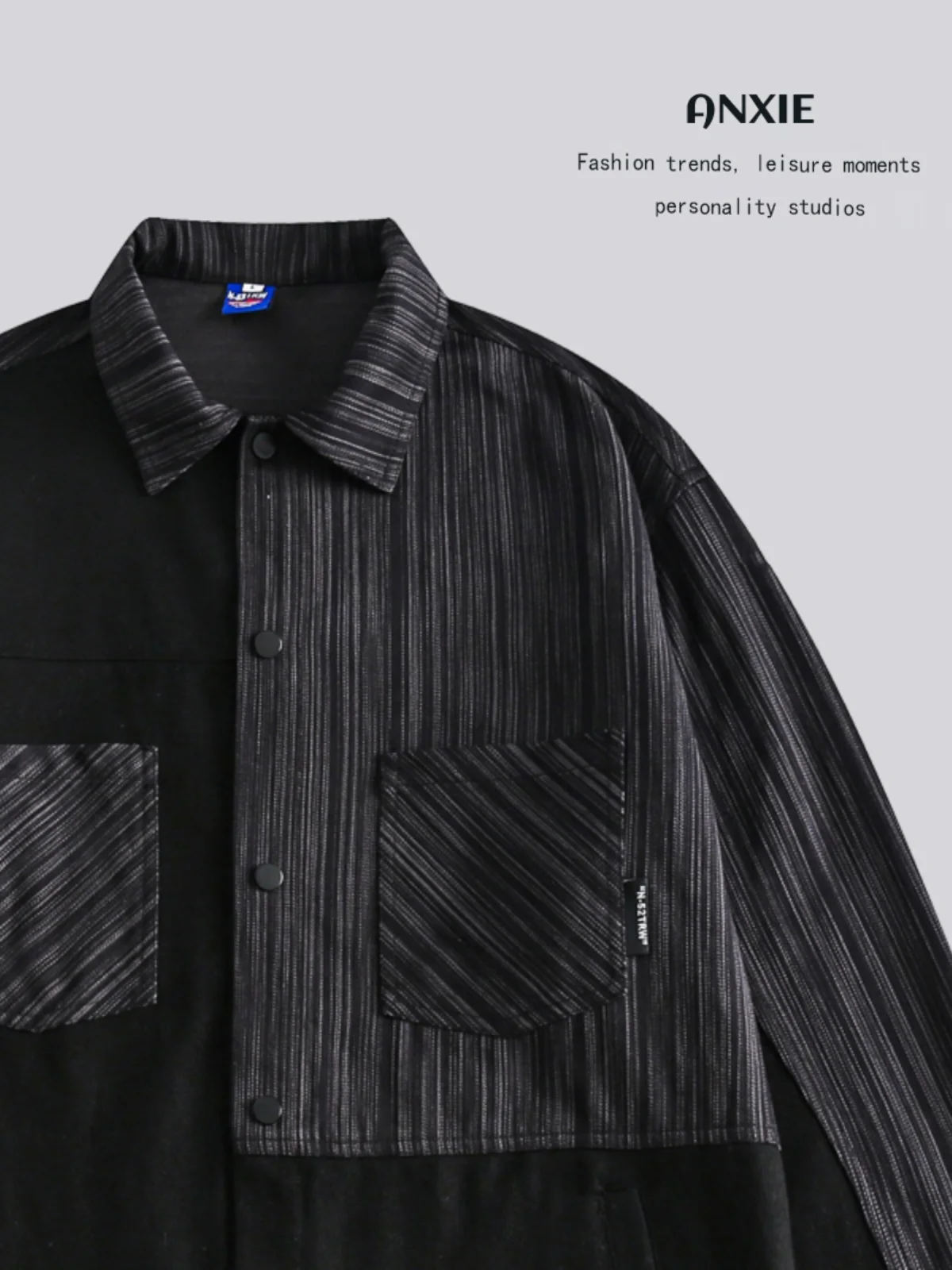 

ANXIE Trendy Brand Loose Splicing Jaet for Couples Spring Autumn Casual Loose Fit Denim Jaet ular Street Sle