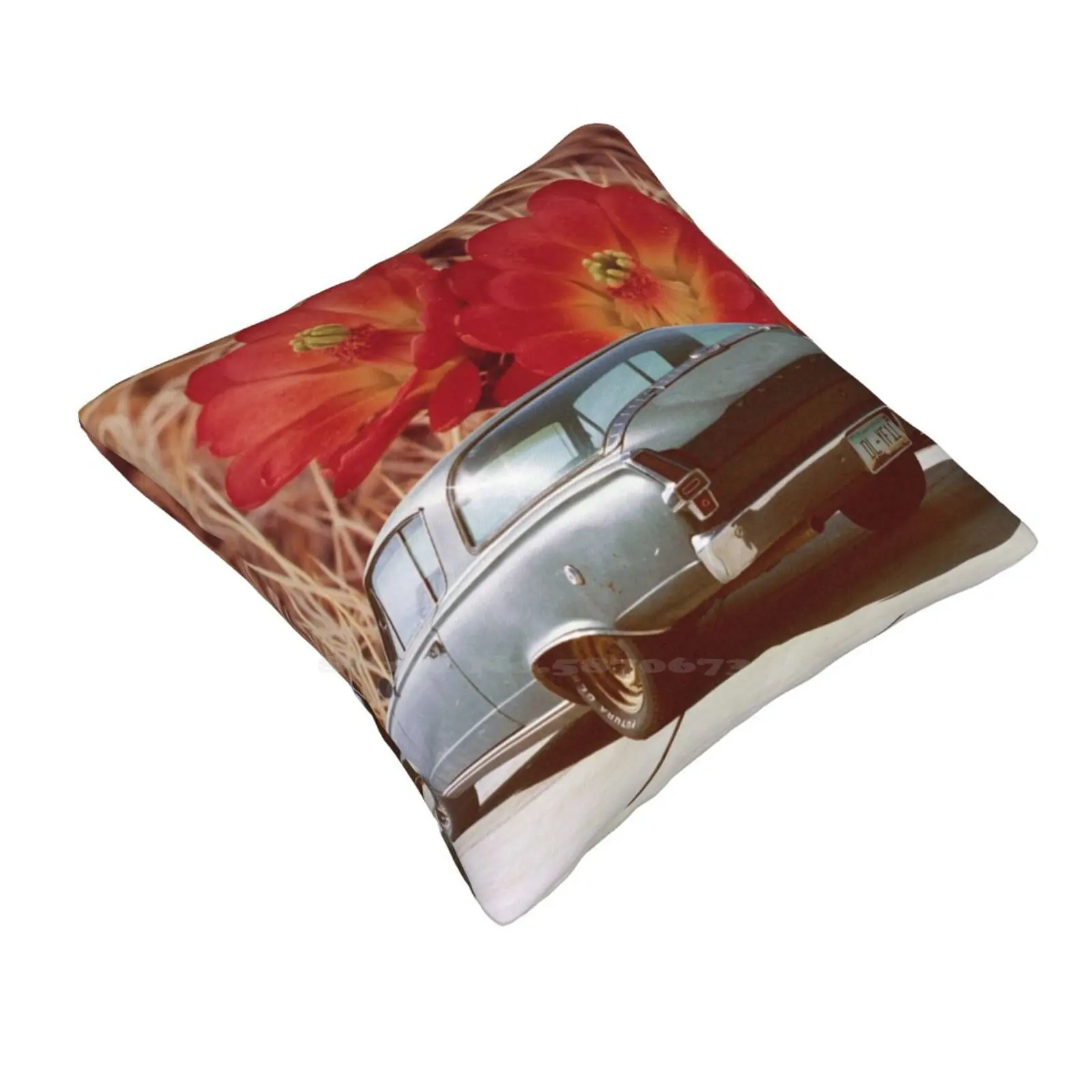 Cactus Blossom Home Sofa Car Waist Throw Pillowcase Collage Surreal Car Auto Desert Cactus Flower Vintage Retro Eclectic 1966