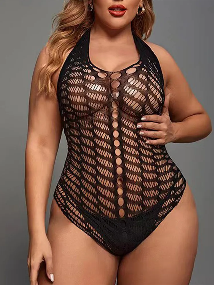 Erotic Tight Lingerie For Women Sexiest Fishing Net Jumpsuit Perspective Temptation Body Suit Clothes Night Club Party Wear