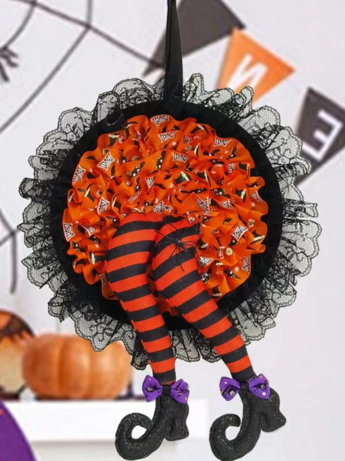 Cross border new Halloween wreath witch leg ornament