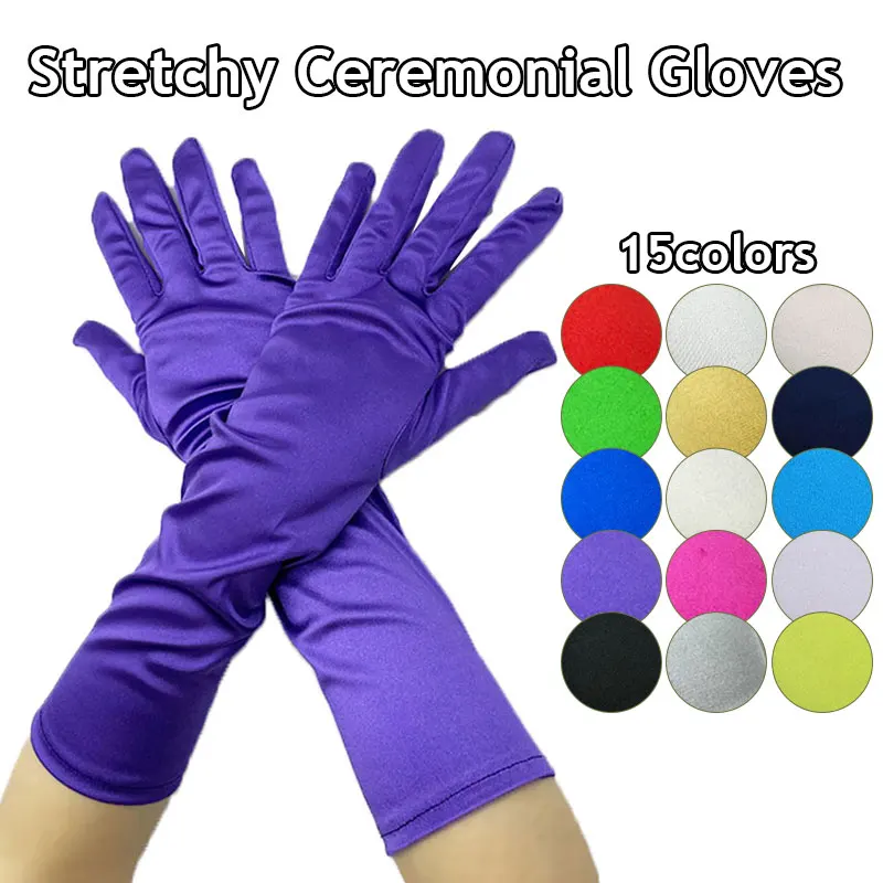 New Women\'s Ladies Evening Party Formal Prom Gloves Satin Long Finger Mittens Mittens Black Blue Red White