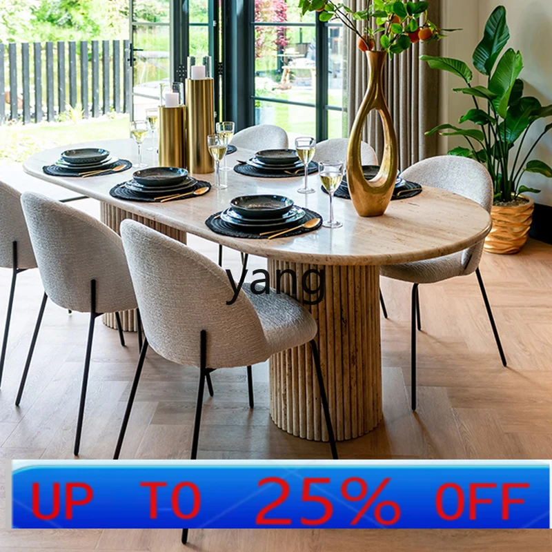 

LHH wabi sandy wind natural travertine dining table retro solid wood dining table and chair combination home dining table