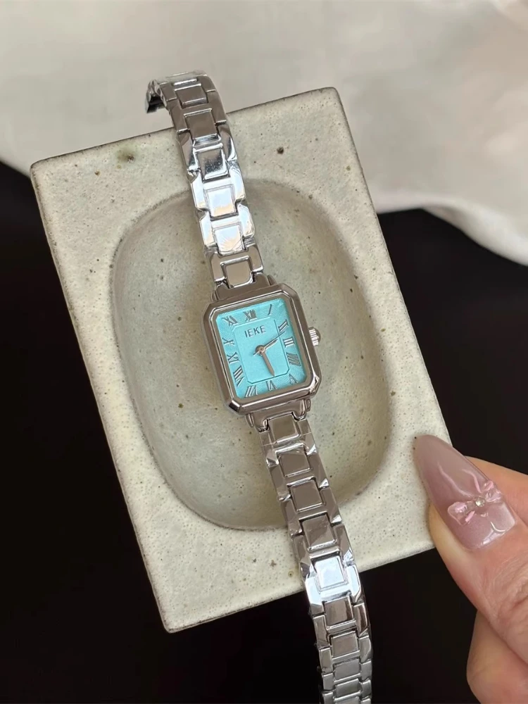 

Винтажные женские часы с квадратными римскими цифрами, кварцевые часы, изысканный браслет, подарок, женские часы из нержавеющей стали