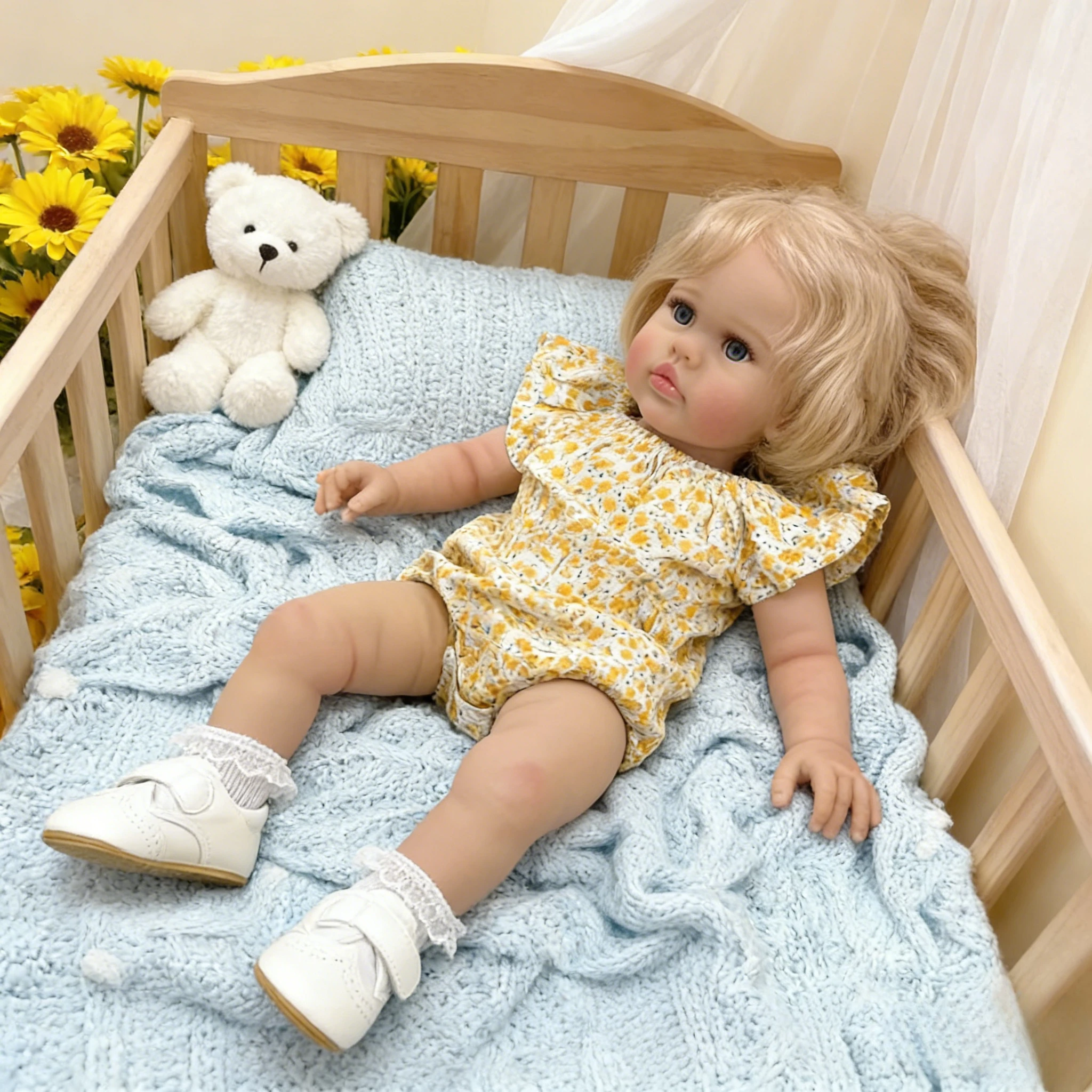 Lalka Reborn Ellie, 60 cm, z malowaniem 3D Genesis, realistyczna skóra, lalka niemowlęca z materiałowym ciałem dla kolekcjonerów.