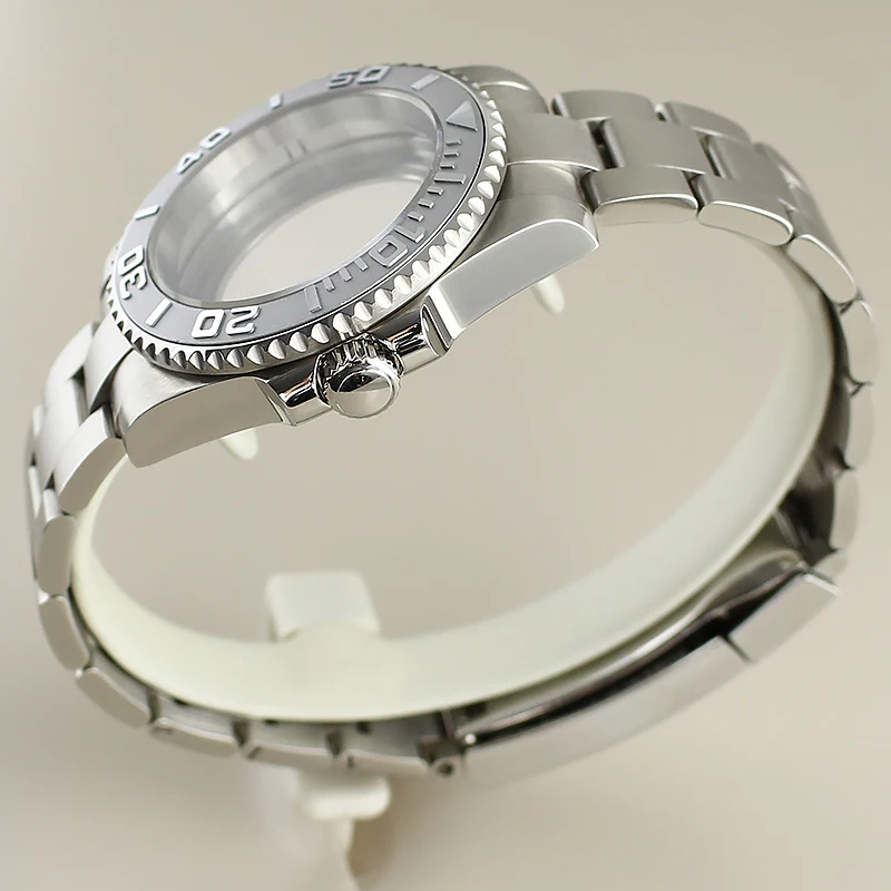 40 مللي متر ل NH35 NH36 8215 Eta2824 PT5000 حركة NH35A ساعة غوص فضي YACHT حافظة الياقوت الزجاج المحار حزام السيراميك الحافة