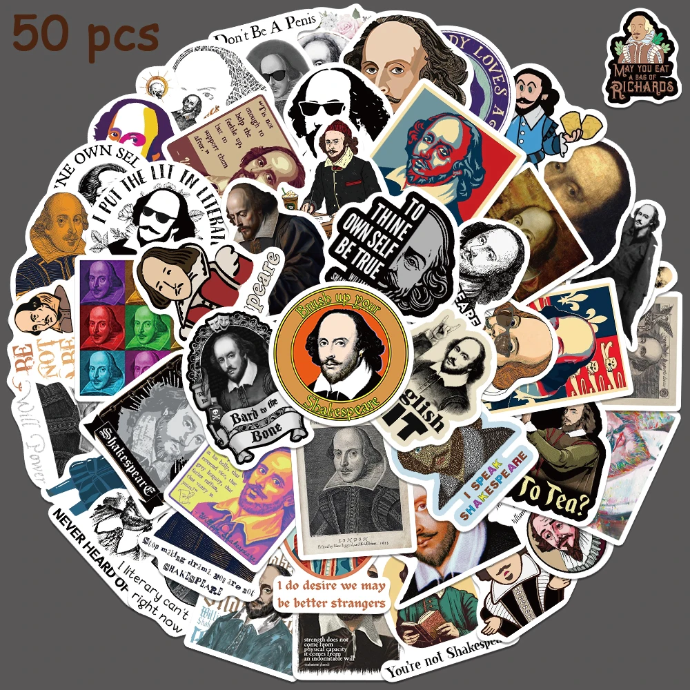 

50pcs Retro Shakespeare Graffiti Sticker Renaissance Decal For Diary Fridge Phone Laptop Backpack Envelope Label Decal Sticker