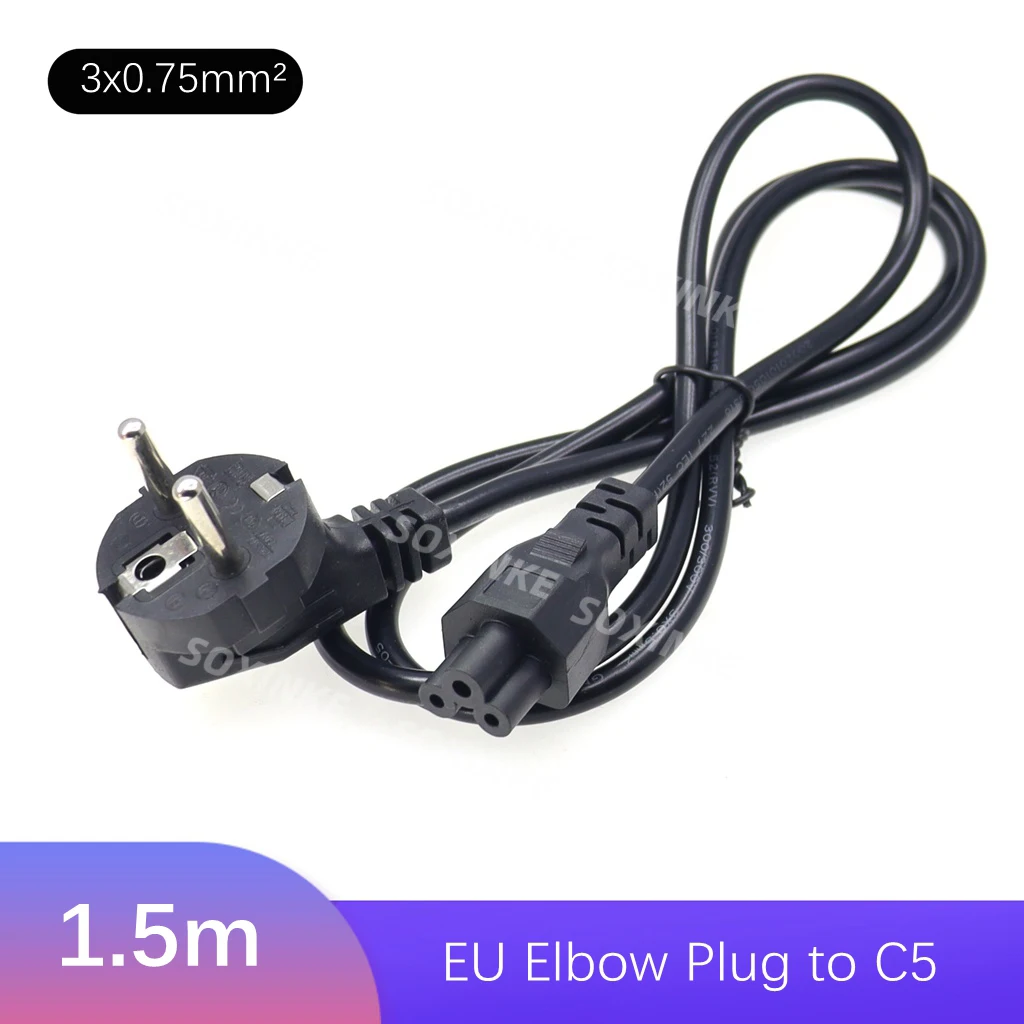 EU European AC Power Cord Euro IEC C5 Power Extension Cable 1.2m 1.5m Power Cable For Notebook Laptop PC Computer Monitor