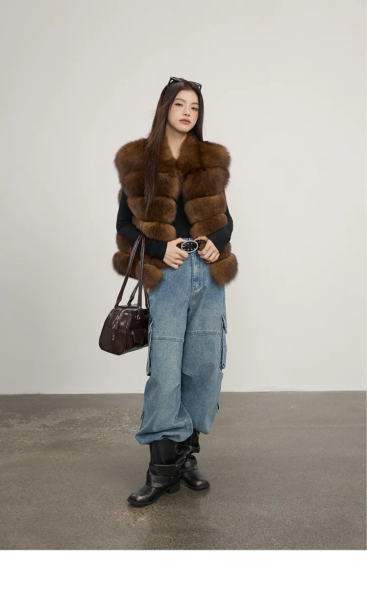 Modische Herbst-Frauen-Fellmäntel aus Kunstfell, Outdoor-Damen-Jacken ohne Ärmel, flauschig, dick, warm, Winter-Oberbekleidung, Damen-Streetwear – Detail 7