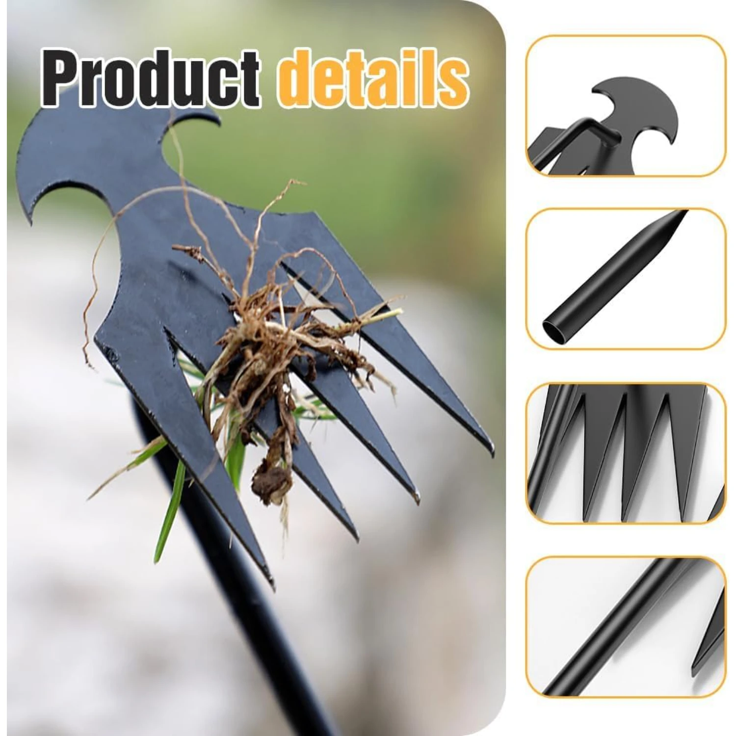 Esissenils Greenowon Weeder, Greenowon Weed Puller, 11/20 in Weeding Artifact Uprooting Weeding Tool, 4 Teeth Dual Purpose Manua