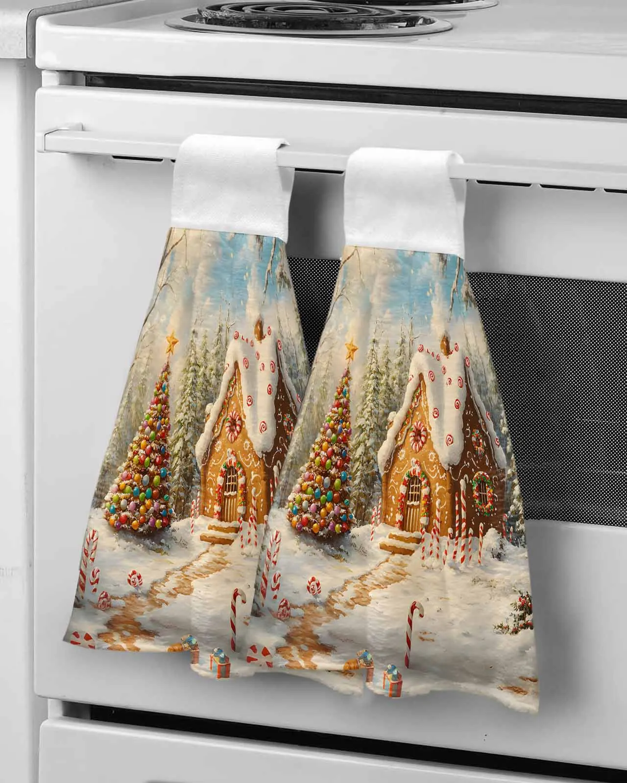 Christmas Gingerbread House Hand Towels Microfiber Bath Hanging Cloth Quick Dry Cleaning Cloth Xmas Kitchen Towel