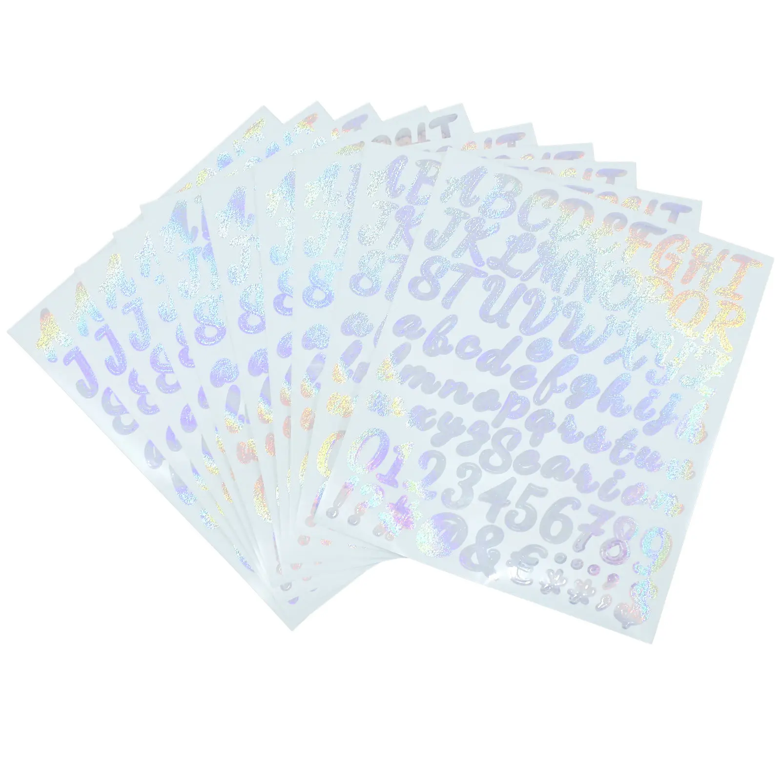 10Sheets Handwriting Font Alphabet Number Stickers Self-Adhesive Easy Peel Decorative Decals for Scrapbook Diary Greeting Card