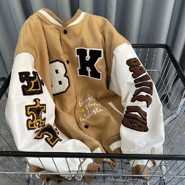 

2025 Vintage Wool Baseball Jacket Women Men Oversized Embroidered Unisex Coat Spring Fall Couple Streetwear