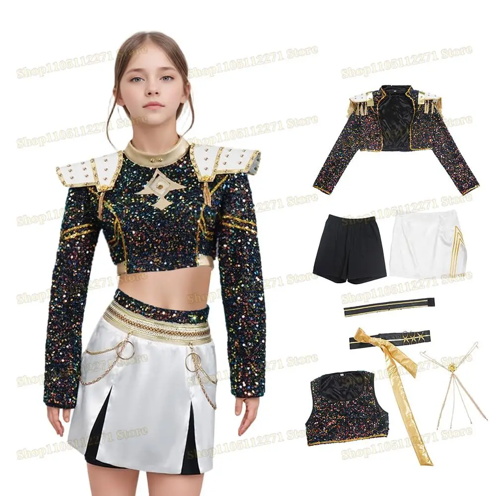 Disfraz dorado de cazadores de demonios, disfraz POP Rumi Zoey Mira, pelucas de disfraz dorado para mujer, conjunto de traje blanco para Halloween, conjunto POP de 2025 K