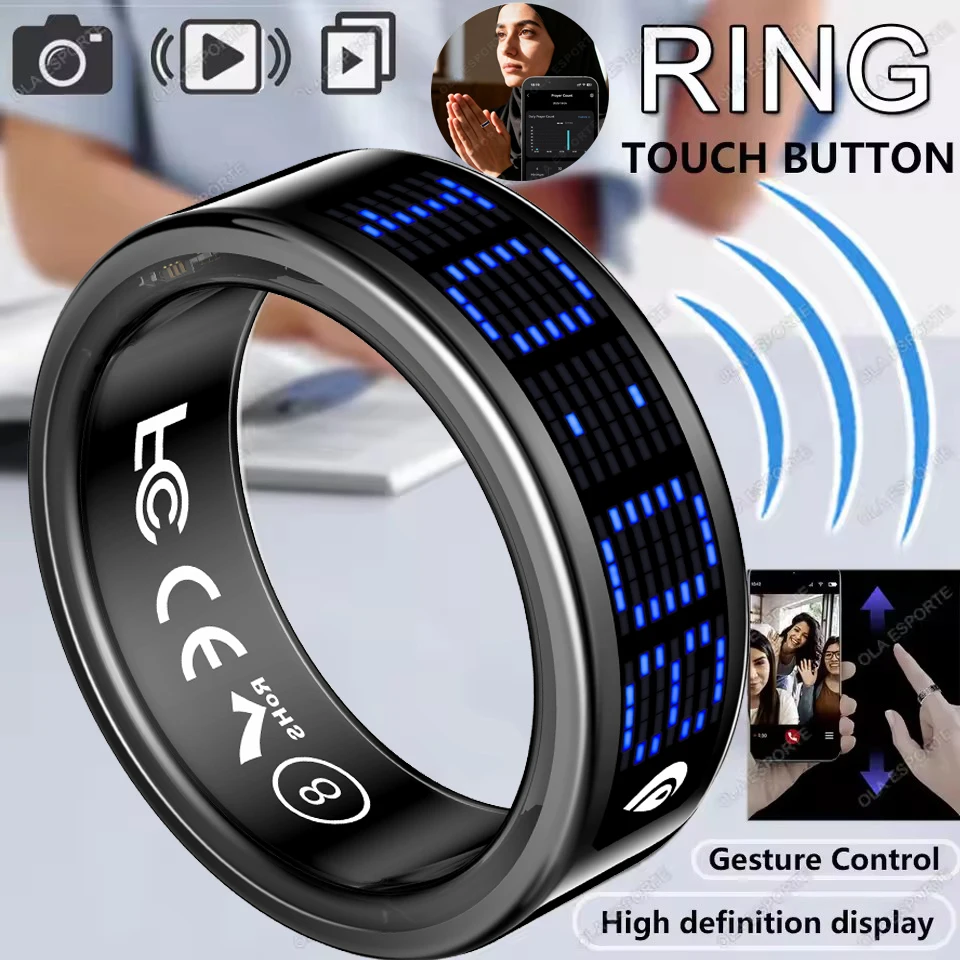 

Tasbih Counter Smart Ring LED Dynamic Display Screen Heart Rate Sleep Monitor Gesture Control Waterproof Call Reminder Smartring