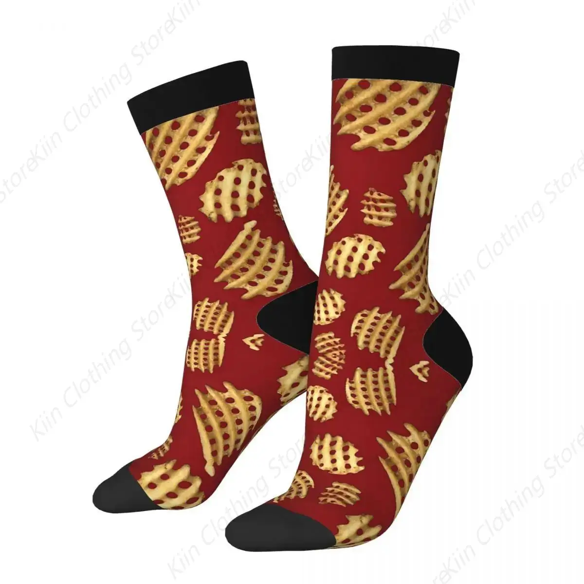 Crunchy Waffle Fries Socks Harajuku High Quality Stockings All Season Long Socks Accessories for Unisex Birthday Present