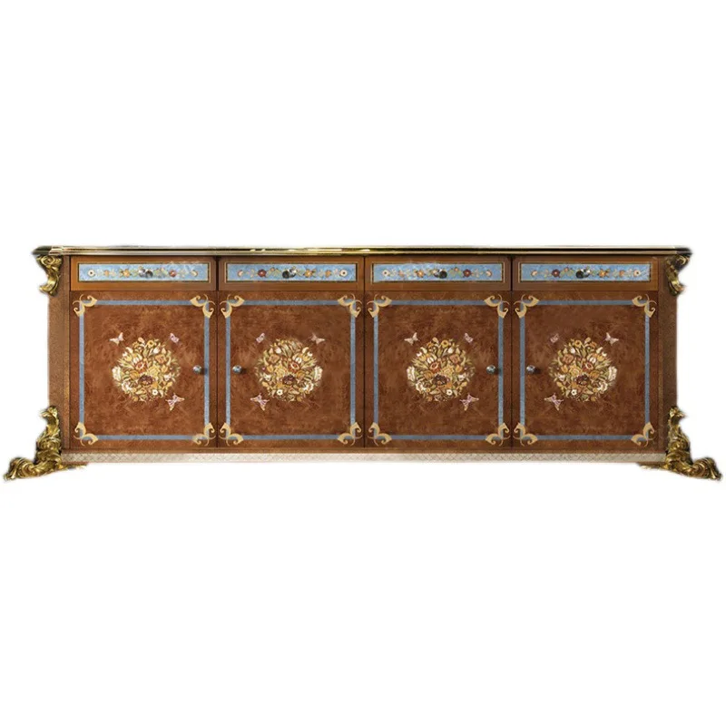 French shell inlaid parquet TV cabinet European carved edge cabinet