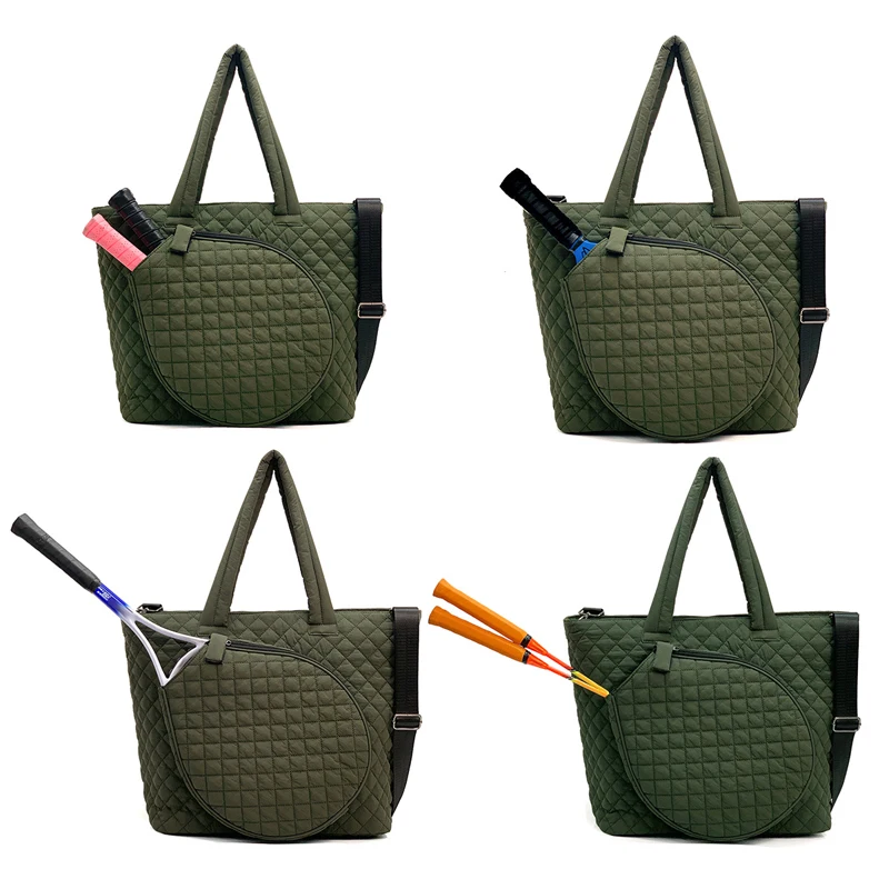 Women Pickleball Bag Large Capacity Tennis Squash Racquet Handbag Army Green Portable Padel Pickleball Badminton Shoulder Bags