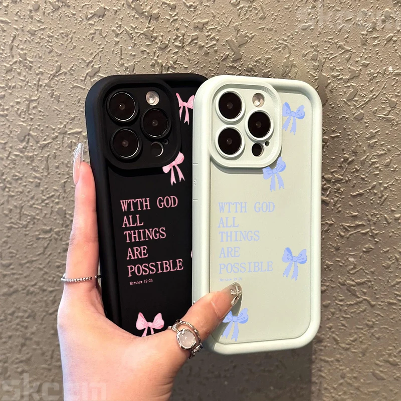 Casing Ponsel Lunak Slogan Busur Feminin Merah Muda untuk iPhone 16 15 14 Pro Max 11 12 13 Pro XS XR X 8 7 Plus 16E SE3 Sampul Matte Silikon