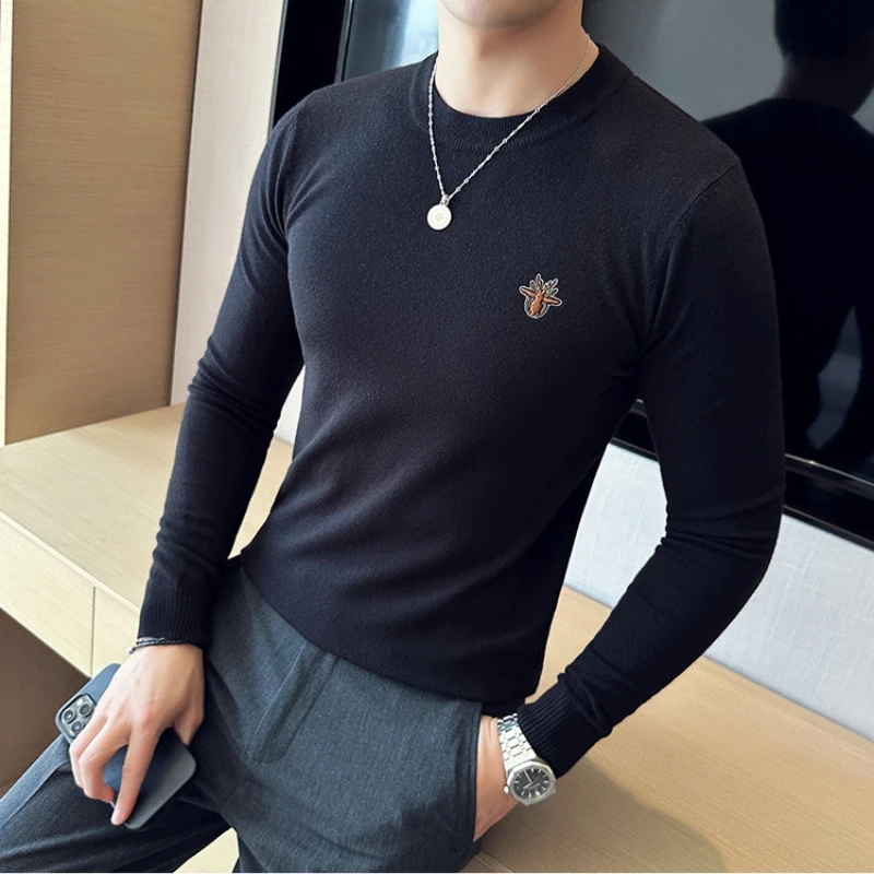 New Autumn Winter Embroidery Sweaters for Men Long Sleeve Casual Sweater Fashion Round Neck Business Social Knit Pullover M-4XL