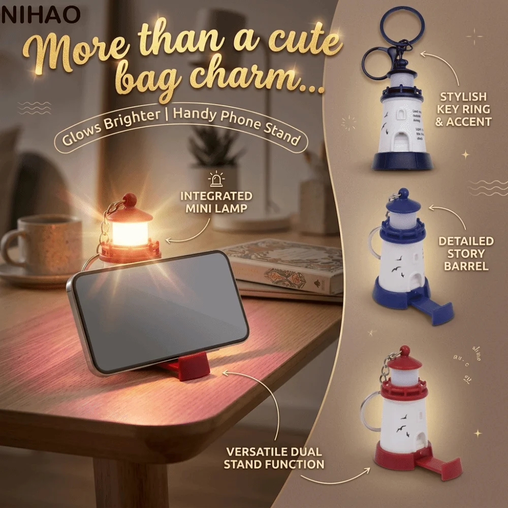 Luminous Lighthouse Keychain Night Light Keychain LED Light Up LED Lightup Keychain Mobile phone stand Bag Charm Small Gift
