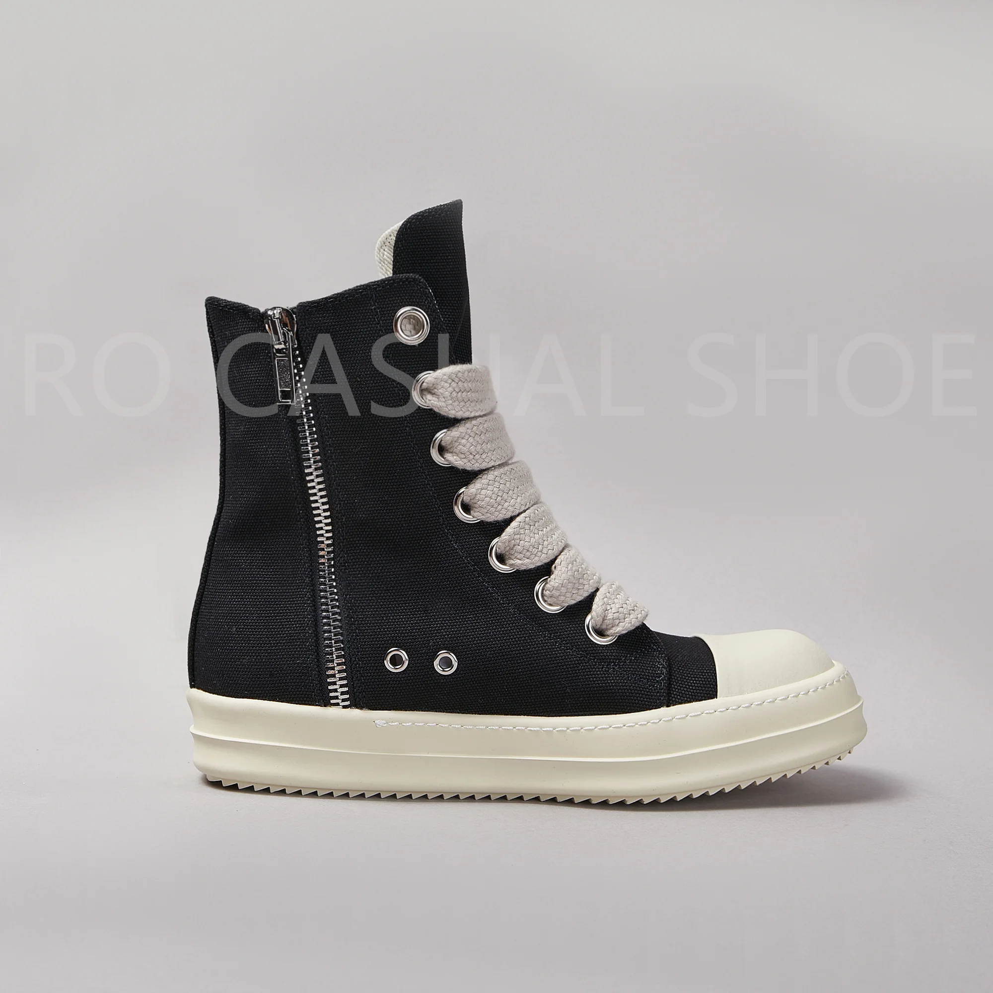 RO Brand Ricks Luxury Casual Black Canvas High Top Quality Men Shoe Owens Design Jumbo Shoelace Women Sneaker Thick-Sole Shoes