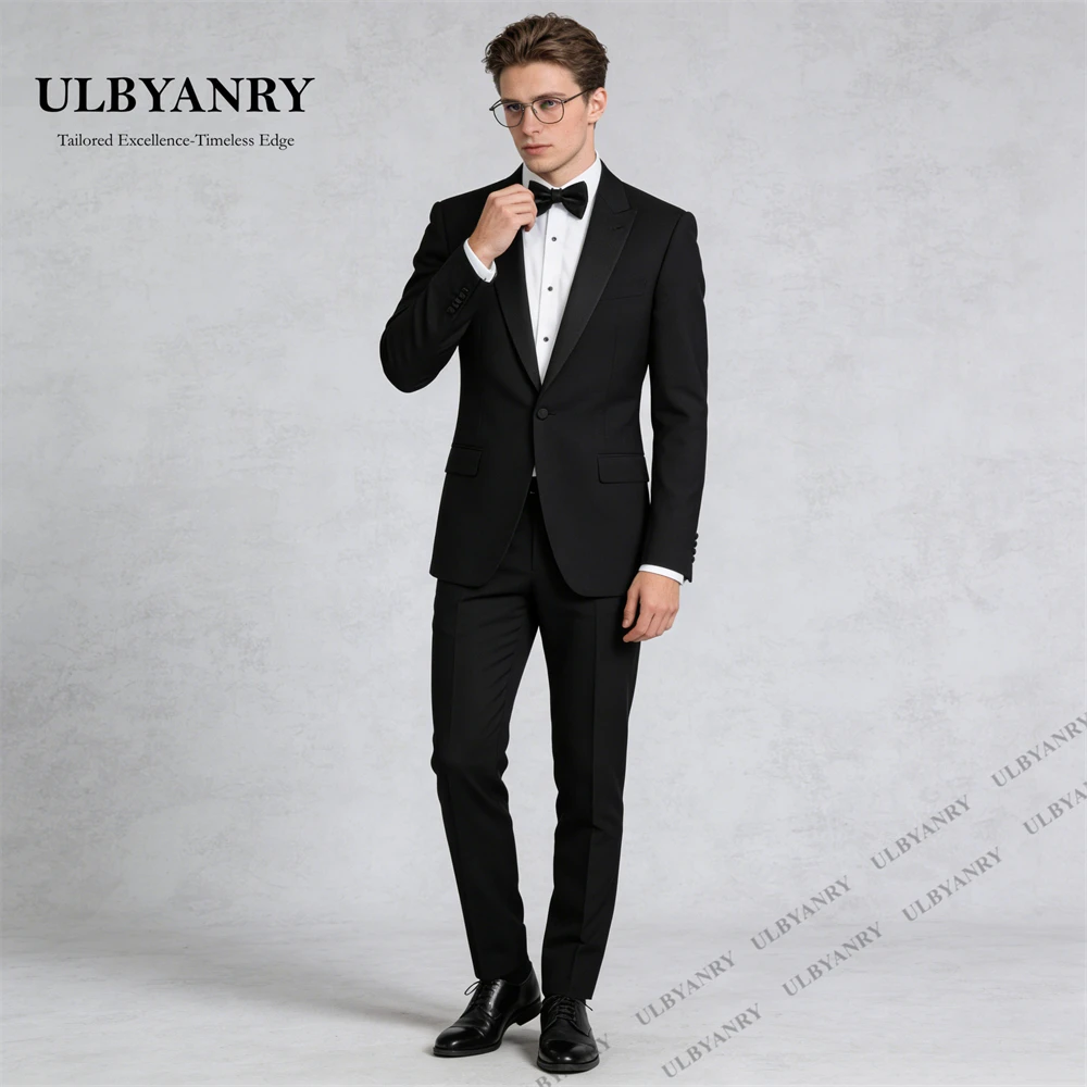 Traje de Fiesta Clásico Negro ULBYANRY para Hombre, Traje de Negocios de 3 Piezas de Corte Regular, Chaqueta, Pantalones y Corbata de Moño