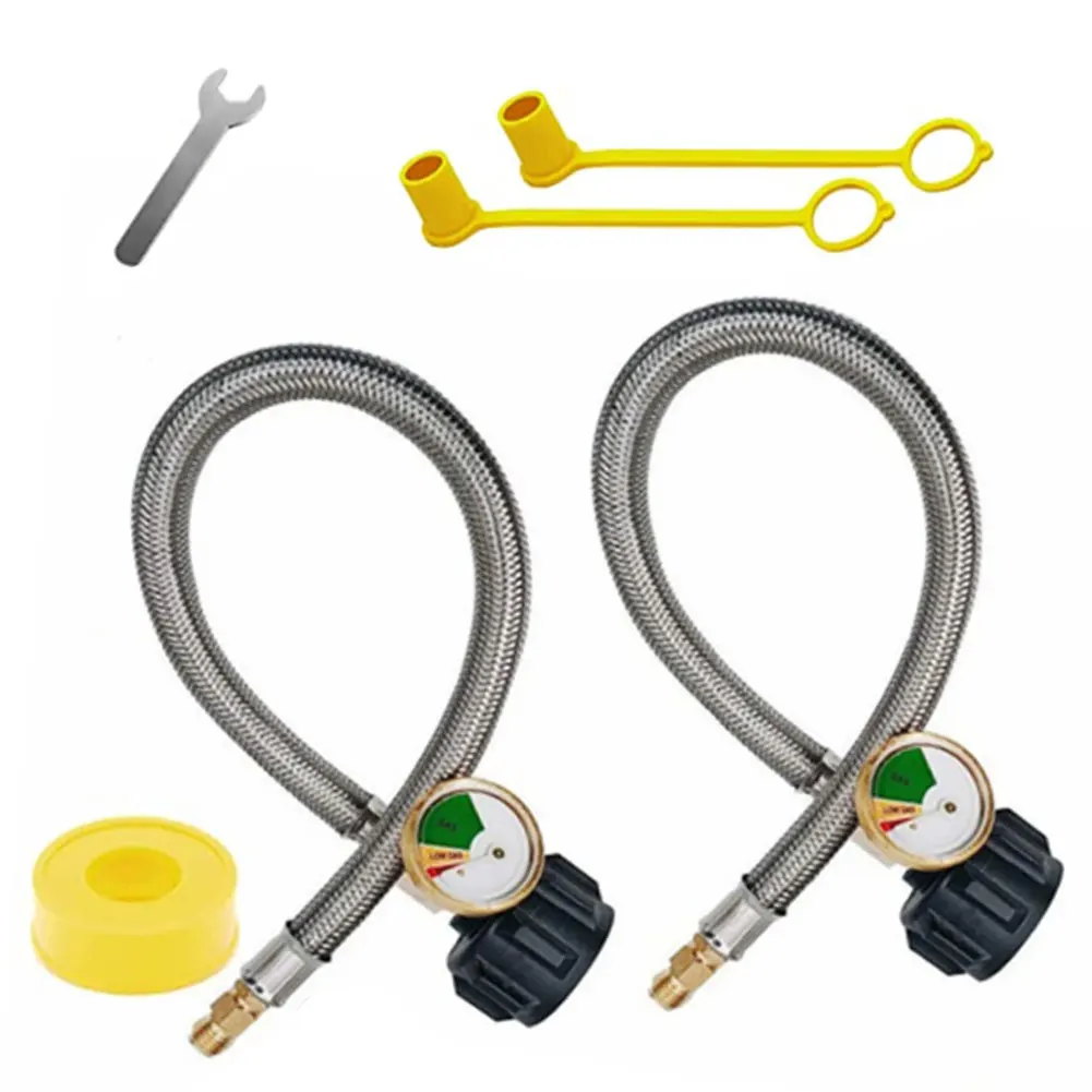 

1/4" NPT Male Flare 15" RV Propane Hose With Pressure Inlet Connector For QCC1 Stainless Steel Camper Propane Pigtail Replace