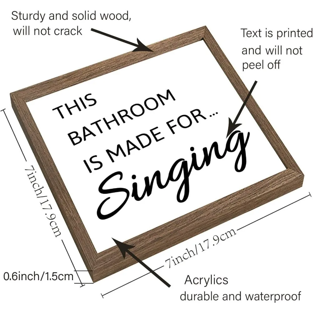 Bathroom Picture Framed Signs-This Bathroom Is For Singing(7x7 inch) Square Solid Wood Photo Frames with Acrylic Sheets