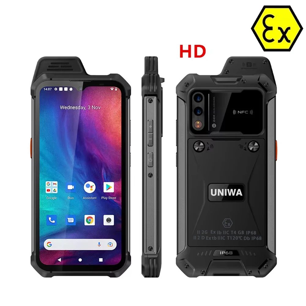 UNIWA W888 ATEX Explosie IP68 Walkie Talkie 6,3 inch HD Octa Core 4GB 64GB 4400mAh Smartphone Andriod NFC ATEX-certificaat - afbeelding 1