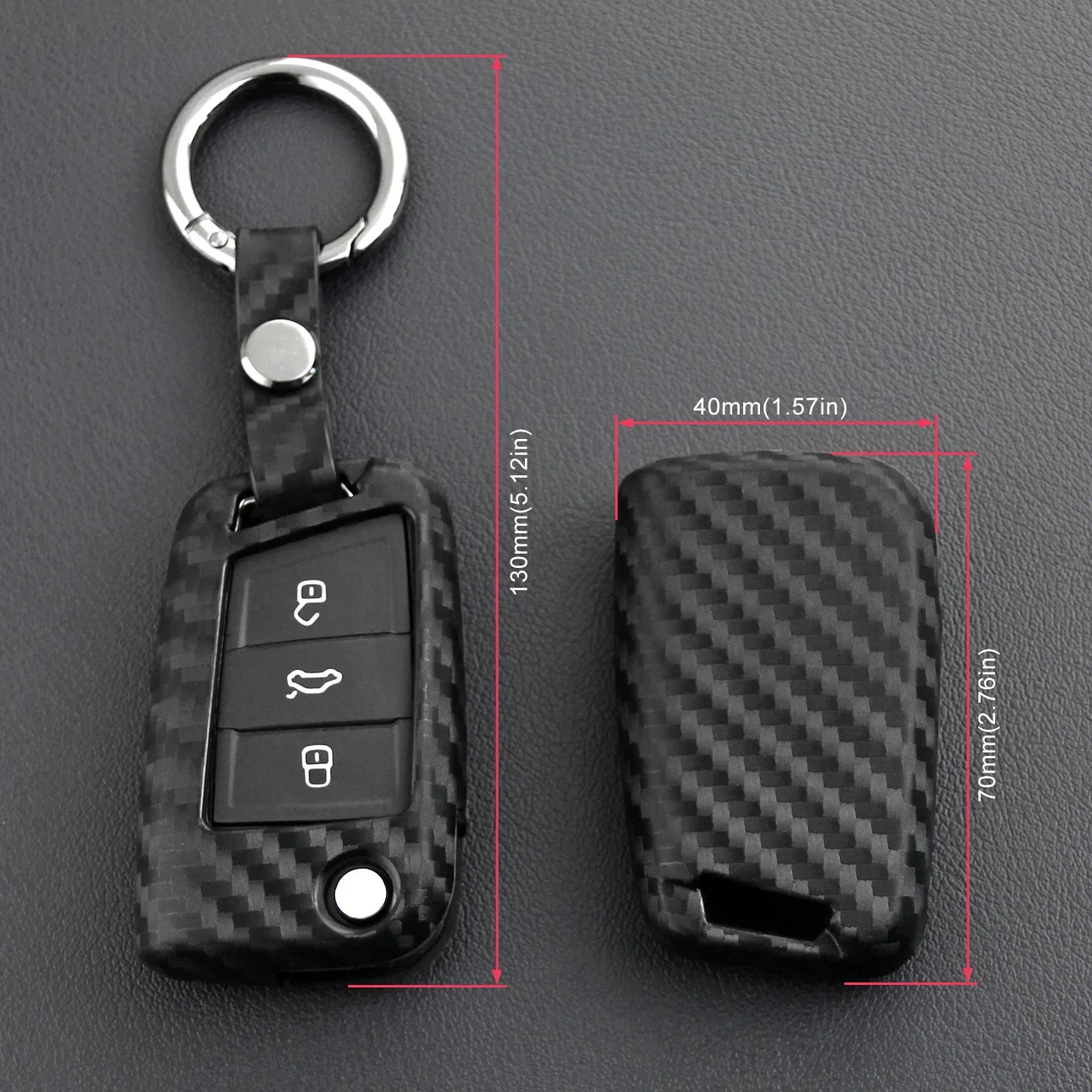 Flip Car Key Fob Case Cover Chain For Skoda Octavia Kodiaq Karoq Superb VW Golf 7 Tiguan Polo SEAT Ateca Leon Carbon Fiber