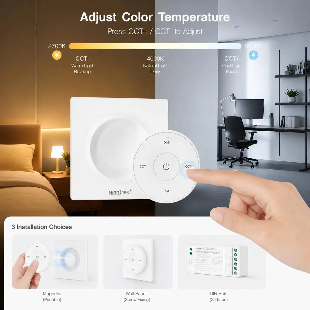 MiBoxer FUT035S+ K2 K2S DC12-24V 2.4GHzRF 2in1 Dual White Single White COB Smart PWM LED Strip Light Dimmer Controller