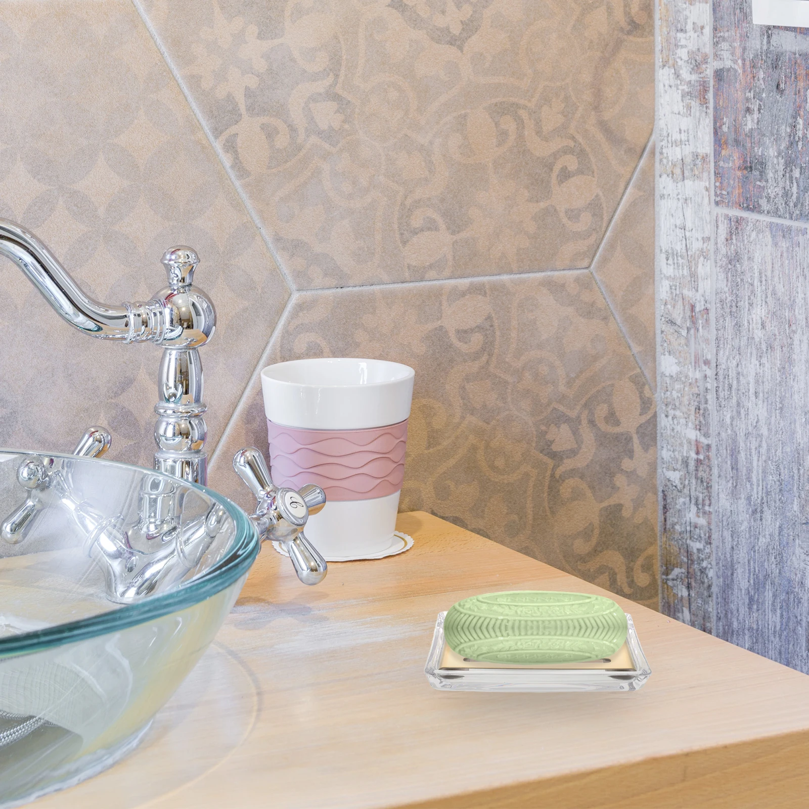 

Self Draining Glass Soap Holder - Transparent Rectangular Double Layer Stainless Steel Tray for Bathroom Shower Kitchen Sink