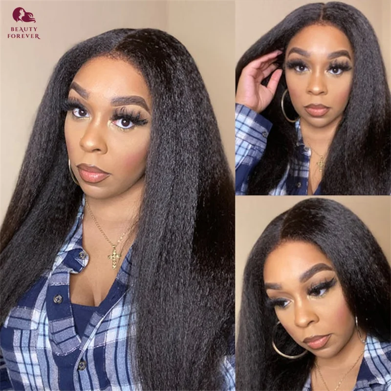 Beautyforever 13X4 Lace Frontal Perücke Echthaar Bye Bye Knots Kinky Straight Glueless Perücke Echthaar Bereit zum Tragen