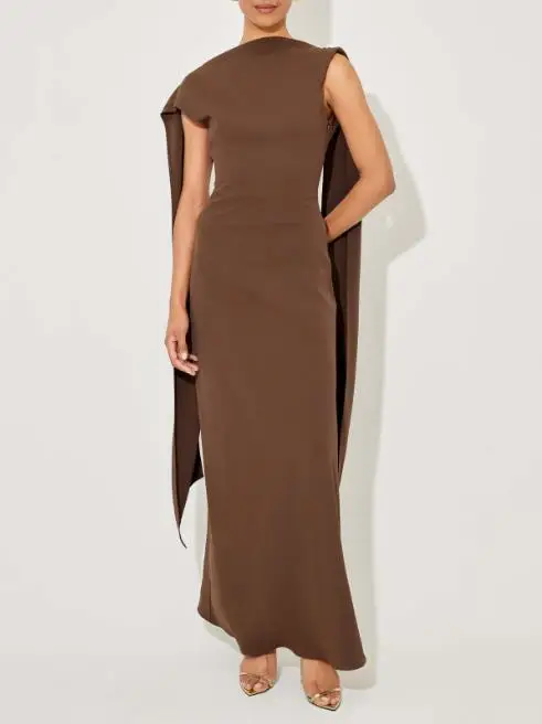

Womens Dresses 2025 Summer New Solid Color Slant Collar Off Shoulder Insertion Sleeve Sexy Backless Temperament Long Dress