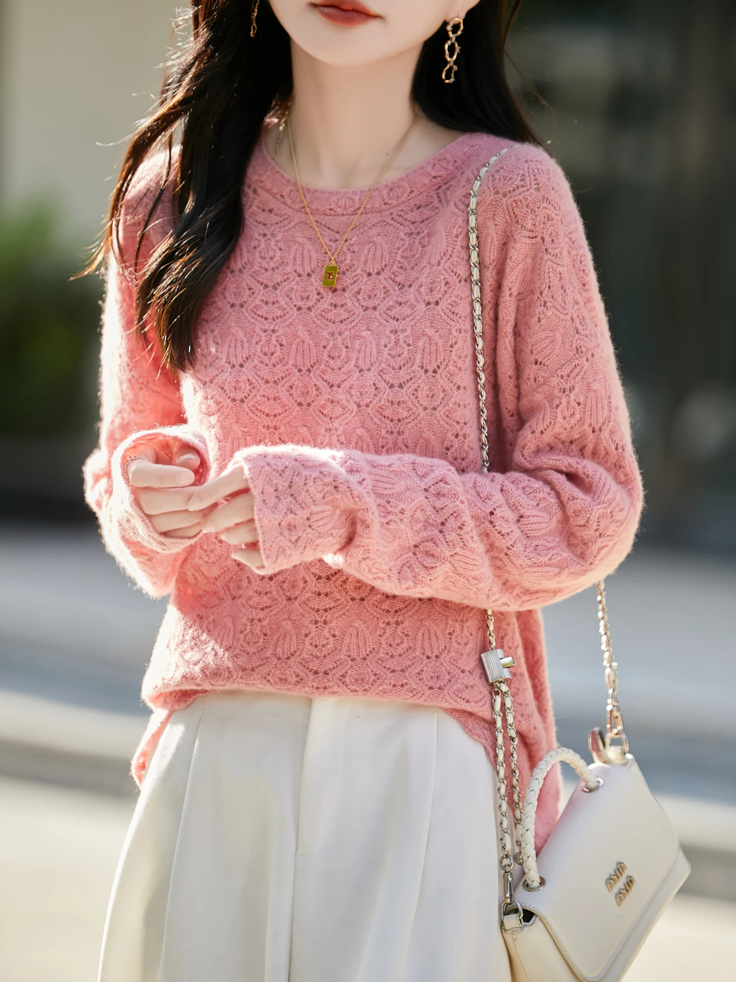 

Осень-зима, женский пуловер из 100% мериносовой шерсти с круглым вырезом, утолщенный модный вязаный кашемировый свитер с полым крючком и цветком