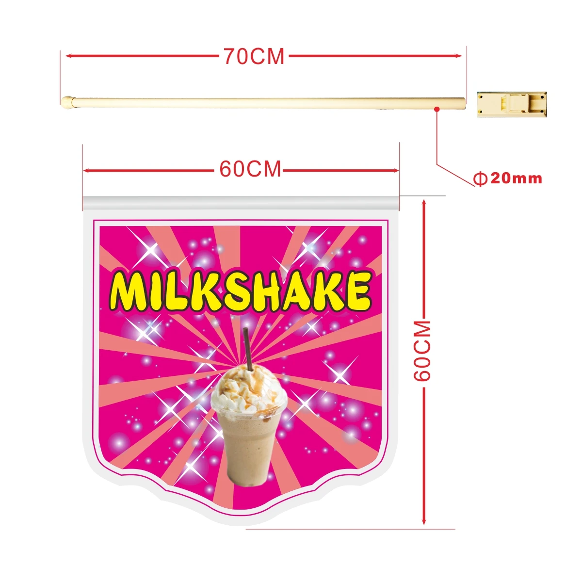 Store Sign Wall Flag 60x 60cm Two Face Printing 70cm Length Pole Wall Installation ITALIENNES GLaces Granita  Milkshake