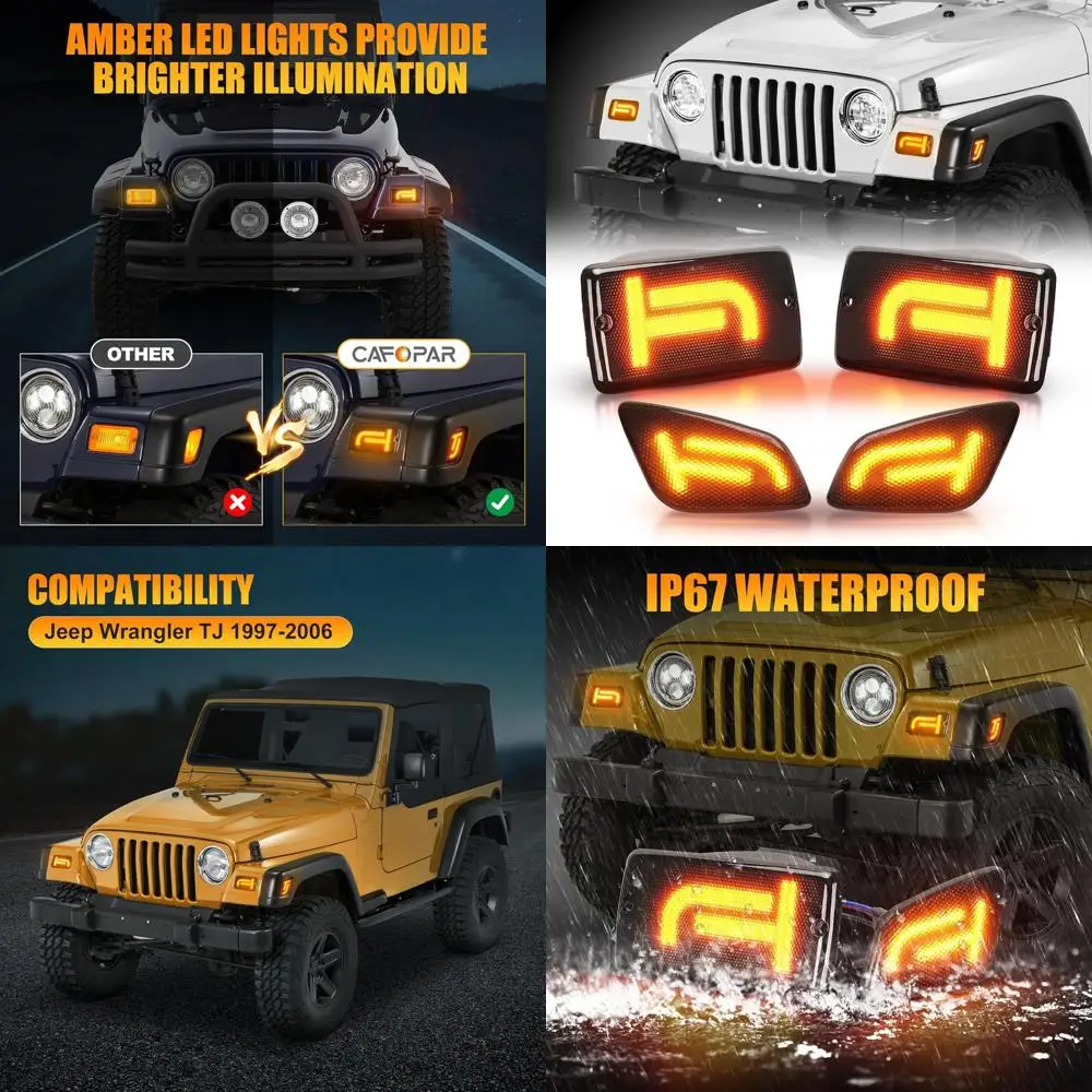 

Upgraded TJ LED Turn Signals & Side Markers with Cool TJ Style, Front Signal Lamps & Fender Side Lights with Smoked Covers for 1