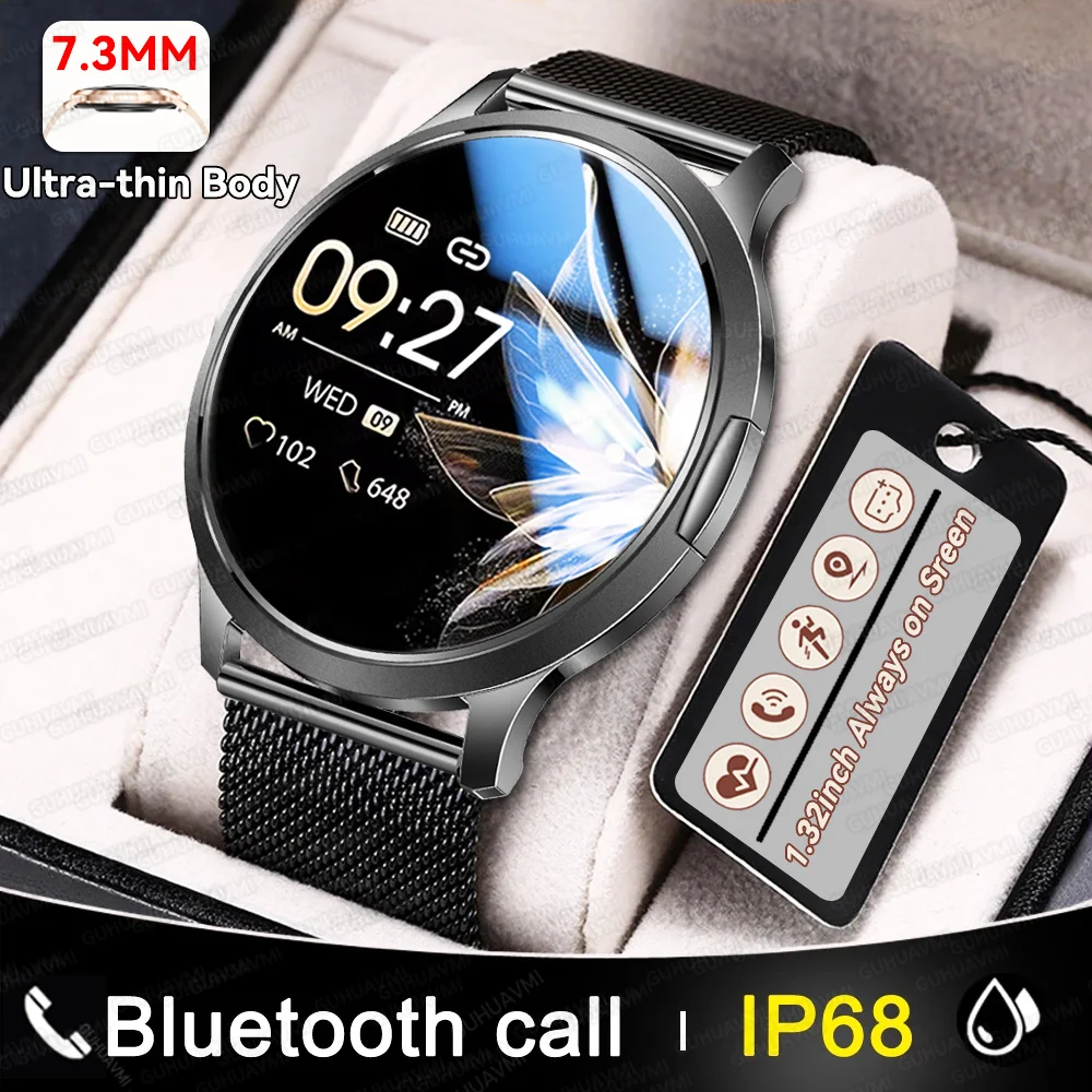 2025 جديد ساعة ذكية للنساء مقاوم للماء بلوتوث دعوة الرياضة اللياقة البدنية ضغط الدم 1.32 "AMOLED Smartwatches الرقمية الرجال الساعات