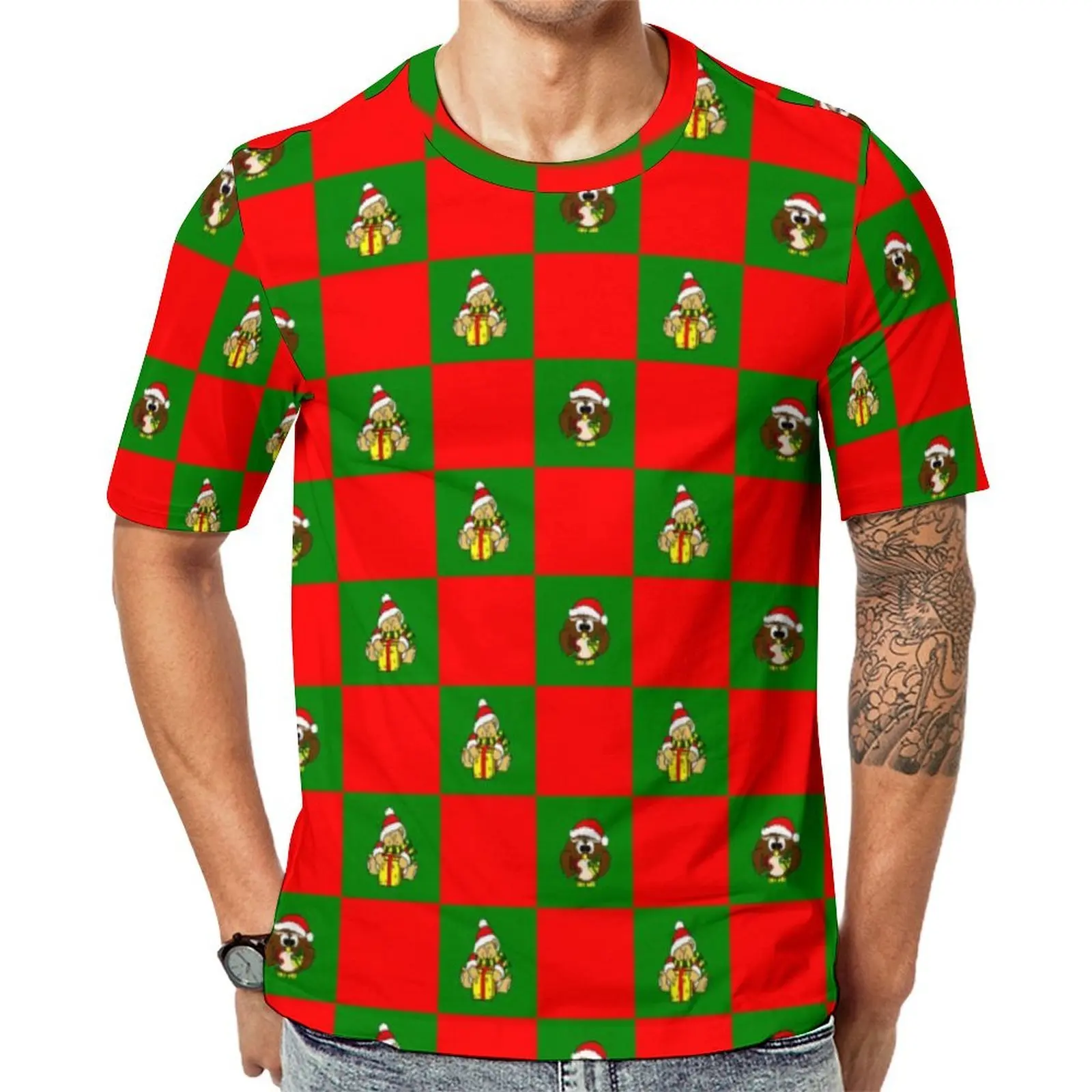 Plus Size T-Shirt Summer Christmas Owl And Bear T Shirts Funny Animal Funny O Neck Tee Shirt Mens Fashion Custom Tops